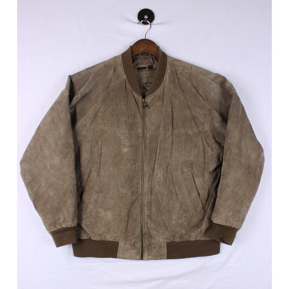 Vintage 90s Y2K Suede Leather Bomber Jacket Tan Brown Mens Large